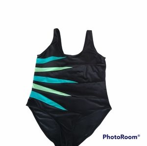 Woman Swimsuit Black With Blue Size 5X Pre-owned Like New Very Clean